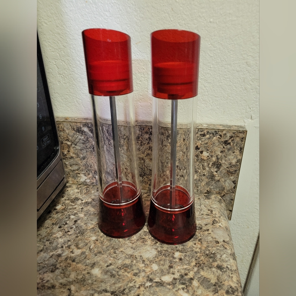 Red and Clear Salt and Pepper Grinder Set-Bugatti